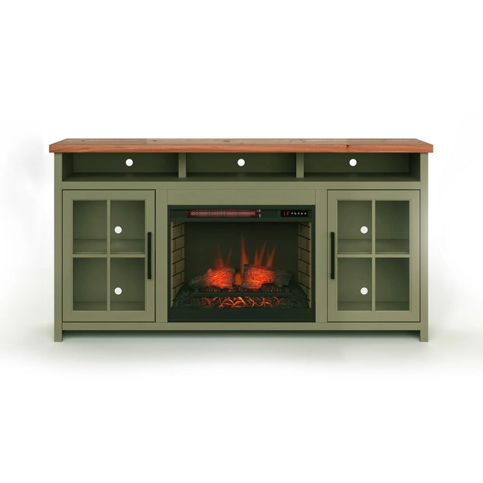 Legends Home Vineyard 74" Fireplace TV Stand in Sage Green & Fruitwood