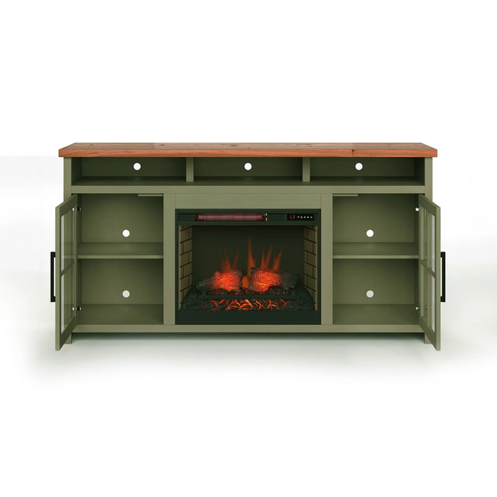 Legends Home Vineyard 74" Fireplace TV Stand in Sage Green & Fruitwood