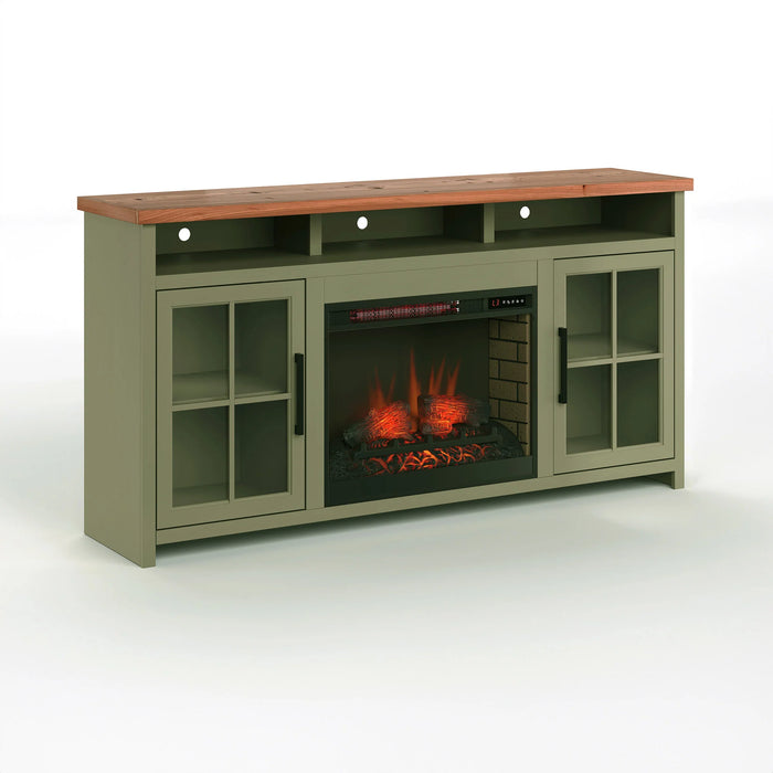 Legends Home Vineyard 74" Fireplace TV Stand in Sage Green & Fruitwood