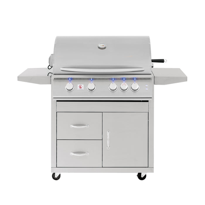 Summerset Sizzler Pro 32-Inch 4-Burner Built-In Gas Grill with Rear Infrared Rotisserie Burner, Premium Stainless Steel Outdoor BBQ SIZPRO-32