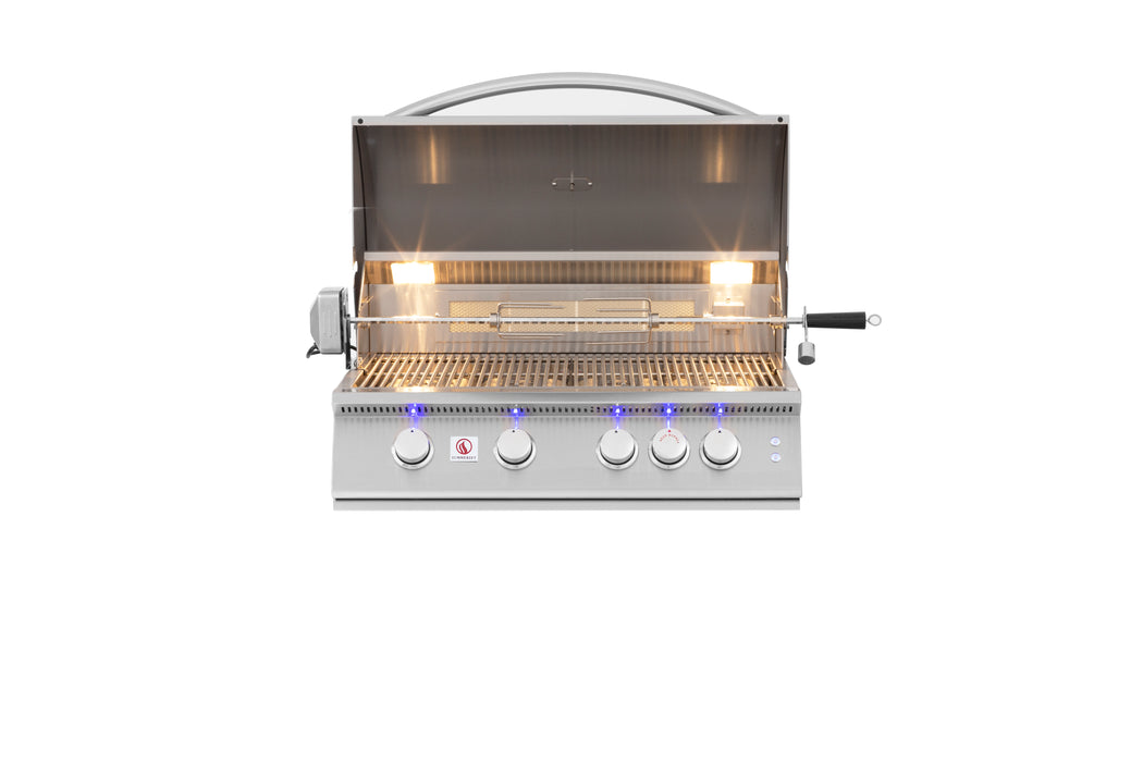 Summerset Sizzler Pro 32-Inch 4-Burner Built-In Gas Grill with Rear Infrared Rotisserie Burner, Premium Stainless Steel Outdoor BBQ SIZPRO-32