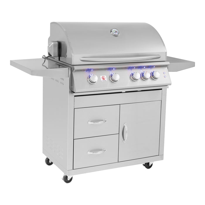 Summerset Sizzler Pro 32-Inch 4-Burner Built-In Gas Grill with Rear Infrared Rotisserie Burner, Premium Stainless Steel Outdoor BBQ SIZPRO-32