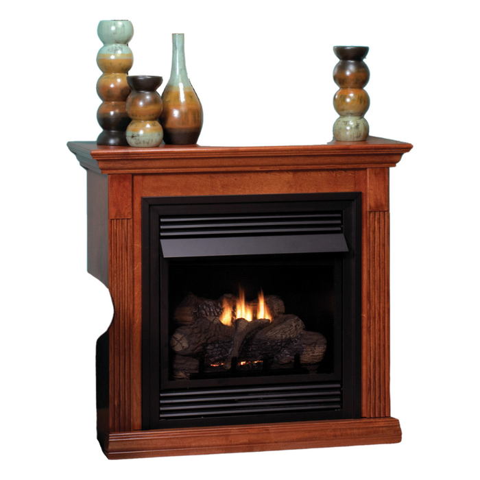 Empire Vail Ventless Gas Fireplace Mantel Combination Cherry Wood 17-inch x 45-inch, All-In-One Package Complete with Gas Logs, Burner, Hood, Outer Frame and Louvers, Easy Installation and Use