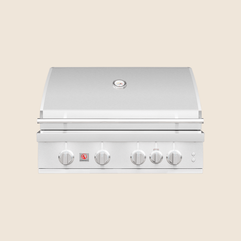 Summerset Sizzler Pro 32" Built-In Natural Gas Grill – 4-Burner, 75,000 BTU, Infrared Rear Burner, LED Knobs, Halogen Interior Lights, #304 Stainless Steel, Flame Thrower Ignition, Heavy-Duty 8mm Grates