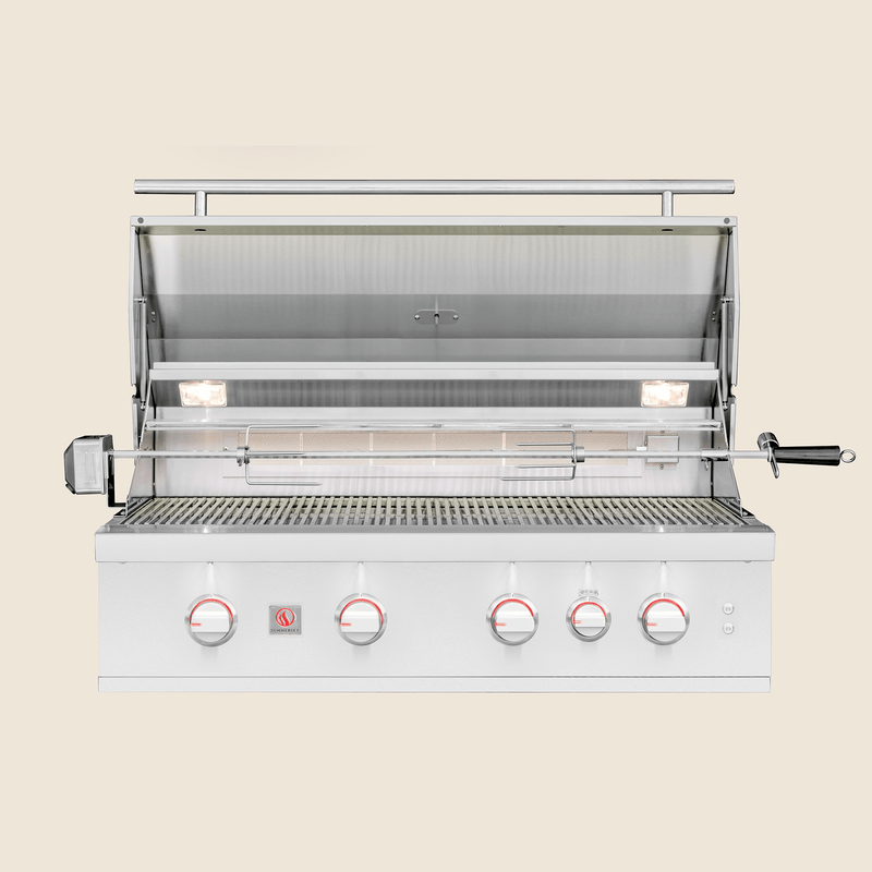 Summerset TRL PRO 40-inch Built-In Grill, 4 Cast Stainless Burners, 87,000 BTU, Infrared Rear Burner, LED Knobs, Halogen Lights, #304 Stainless Steel, Flame Thrower Ignition, Double-Lined Hood, TRLPRO40