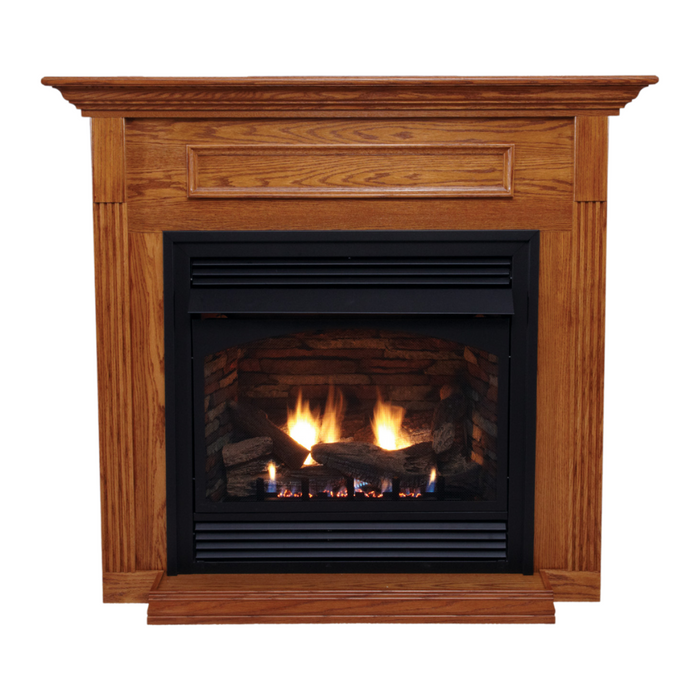 Empire Vail Ventless Gas Fireplace Mantel Combination Cherry Wood 17-inch x 45-inch, All-In-One Package Complete with Gas Logs, Burner, Hood, Outer Frame and Louvers, Easy Installation and Use