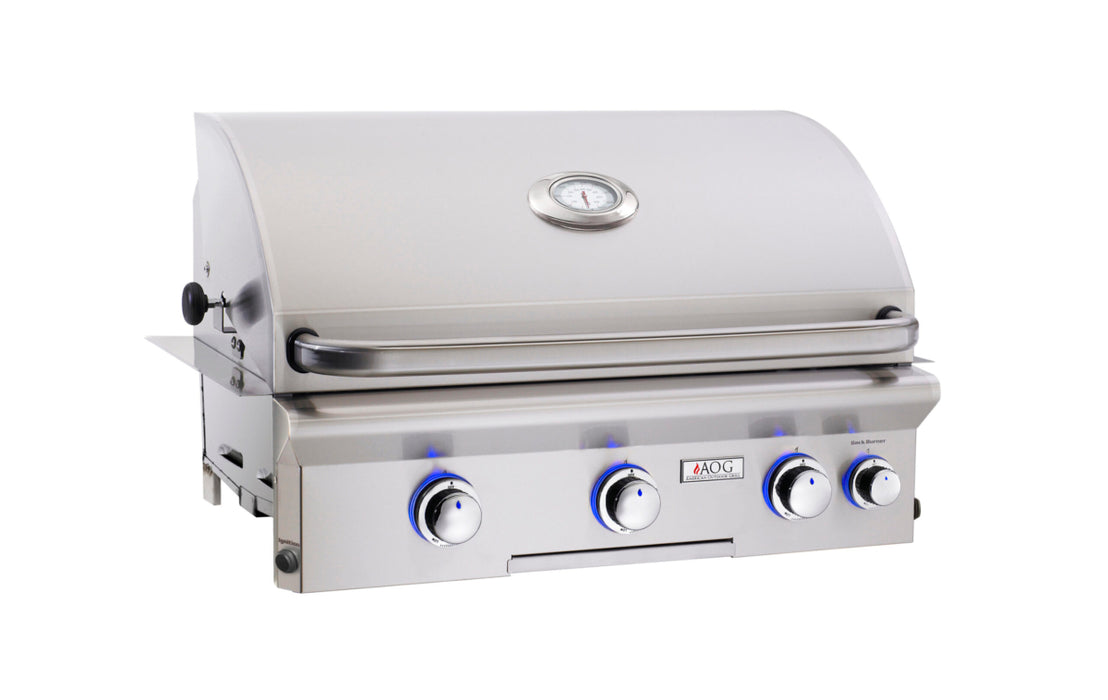 American Outdoor Grill L-Series 30-Inch Built-In Natural Gas Grill, 3 Burners, Rotisserie Backburner, Heavy-Duty Stainless Steel, Electric Ignition with LED Lighting, Includes Propane Conversion Kit - 30NBL