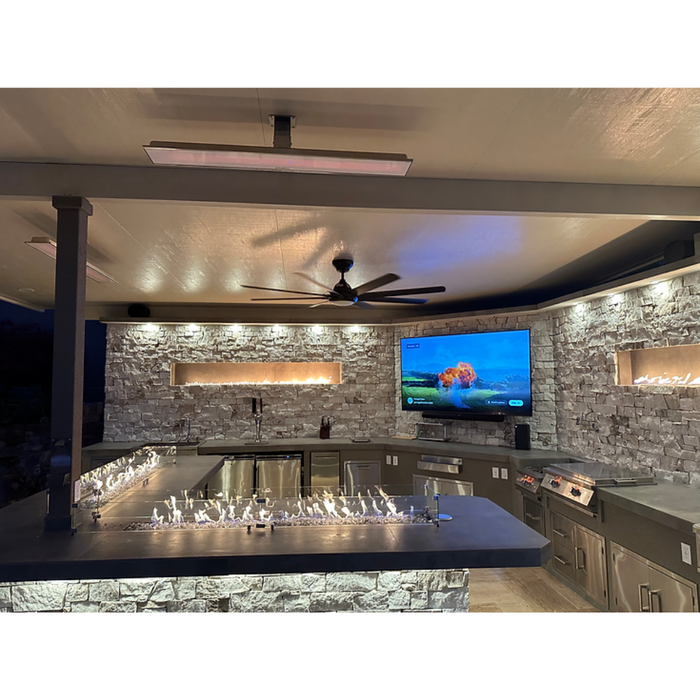 KoKoMo Luxury Outdoor Kitchen BBQ Island – High-Performance Grill, Searing Station, Smoker, Rotisserie, Beverage Station, Wine Cooler, Kegerator, Backlit Fireplace, Quartz/Granite/Porcelain Countertops, Entertainment System, LED Lighting, Custom Storage