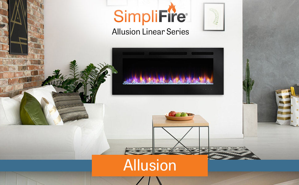 SimpliFire Allusion Recessed Linear Electric Fireplace Remote and Clear Crystal Media Included, Adjustable Flames and Heat, Wall Mount Option Available