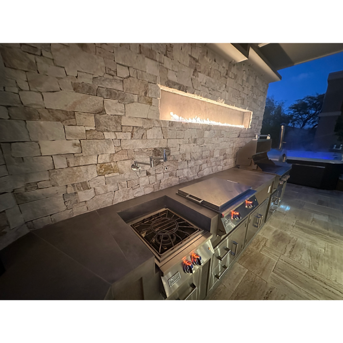 KoKoMo Luxury Outdoor Kitchen BBQ Island – High-Performance Grill, Searing Station, Smoker, Rotisserie, Beverage Station, Wine Cooler, Kegerator, Backlit Fireplace, Quartz/Granite/Porcelain Countertops, Entertainment System, LED Lighting, Custom Storage