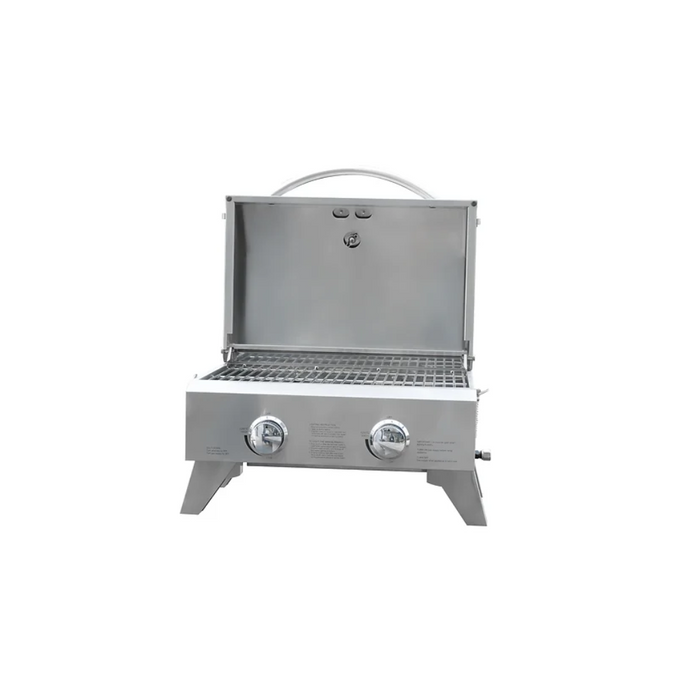 KoKoMo 22-inch Portable Tabletop Gas BBQ Grill, Dual 10,000 BTU Burners, 430 Stainless Steel, Built-In Temp Gauge, Locking Lid, 266 Sq-Inch Cooking Surface – KO-PTBL