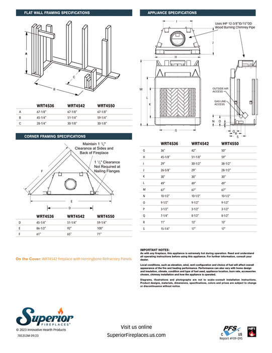 Superior 36-Inch Wood Fireplace Insert with 30-inch Tall Opening WRT4536