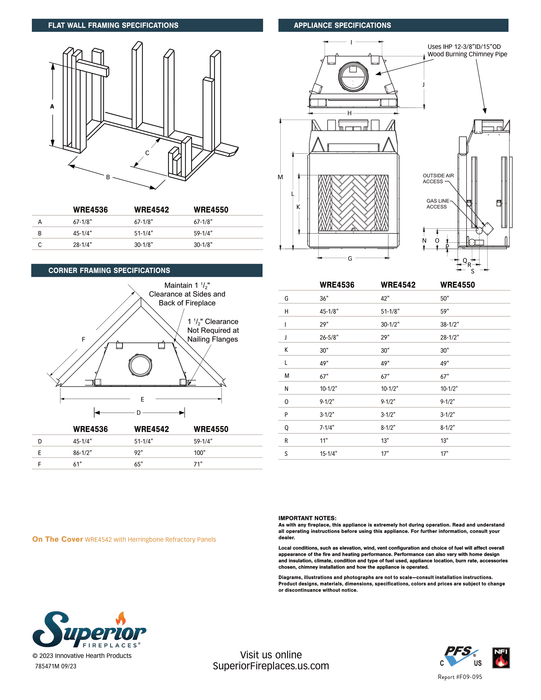 Superior 50 inch by 30 inch Tall Outdoor Wood Burning Fireplace Insert, Fully-Insulated Firebox for Cold Climates, Heavy-Duty Cast Iron Log Grate with Rugged Forged Andirons, Includes Mesh Fire Screen WRE4550