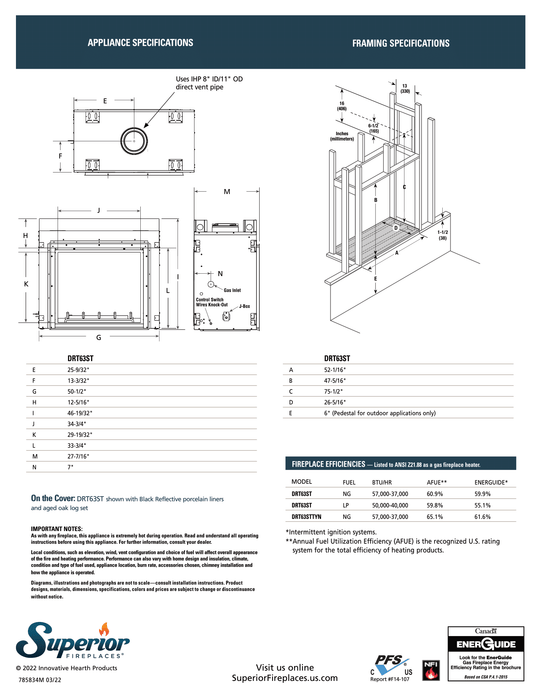 Superior 35-Inch See-Through Direct Vent Gas Fireplace Dual-Sided Viewing, High Heat Output, Seamless Multi-Room Ambiance, DRT35ST