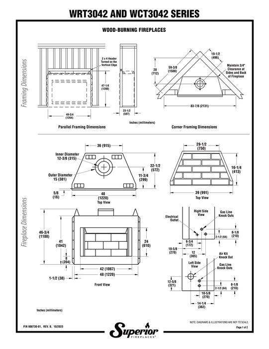 Superior 42 inch Wood Burning Fireplace Insert, Every-Day Use, WRT3042, WCT3042, Mesh Fire Screen, Adjustable Outside Air Damper, Optional Blower Kit