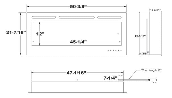 Modern Flames Challenger Flush Mount Electric Fireplace, Available in 50" 60", 10 Flame Colors, 5,000 BTU Heater, Wall-Mount or Recessed Installation