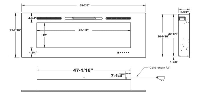 Modern Flames Challenger Flush Mount Electric Fireplace, Available in 50" 60", 10 Flame Colors, 5,000 BTU Heater, Wall-Mount or Recessed Installation