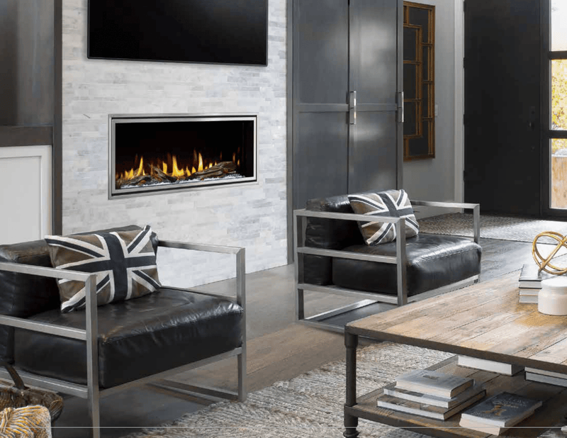 Heat & Glo Mezzo Direct Vent Linear Gas Fireplace – Custom Front Options, IntelliFire Touch, LED Glass Bed & Black Reflective Interior