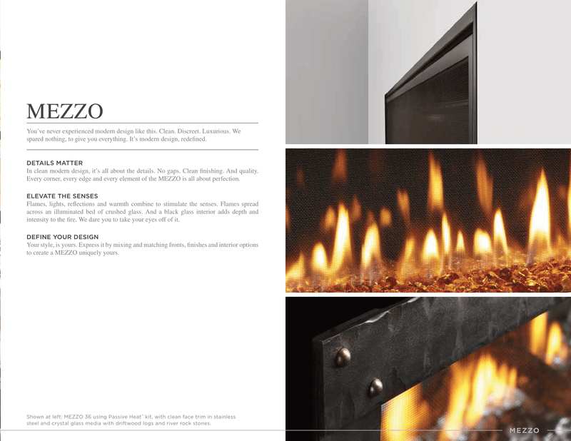 Heat & Glo Mezzo Direct Vent Linear Gas Fireplace – Custom Front Options, IntelliFire Touch, LED Glass Bed & Black Reflective Interior
