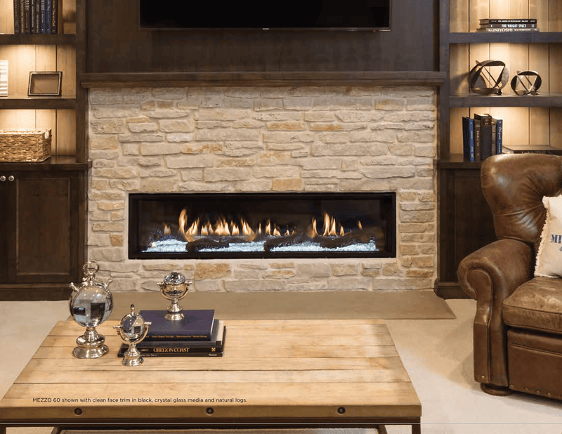 Heat & Glo Mezzo Direct Vent Linear Gas Fireplace – Custom Front Options, IntelliFire Touch, LED Glass Bed & Black Reflective Interior