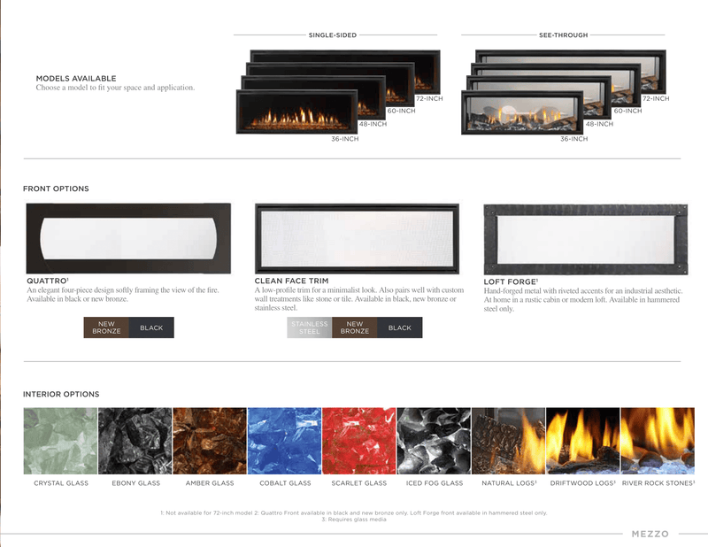 Heat & Glo Mezzo Direct Vent Linear Gas Fireplace – Custom Front Options, IntelliFire Touch, LED Glass Bed & Black Reflective Interior