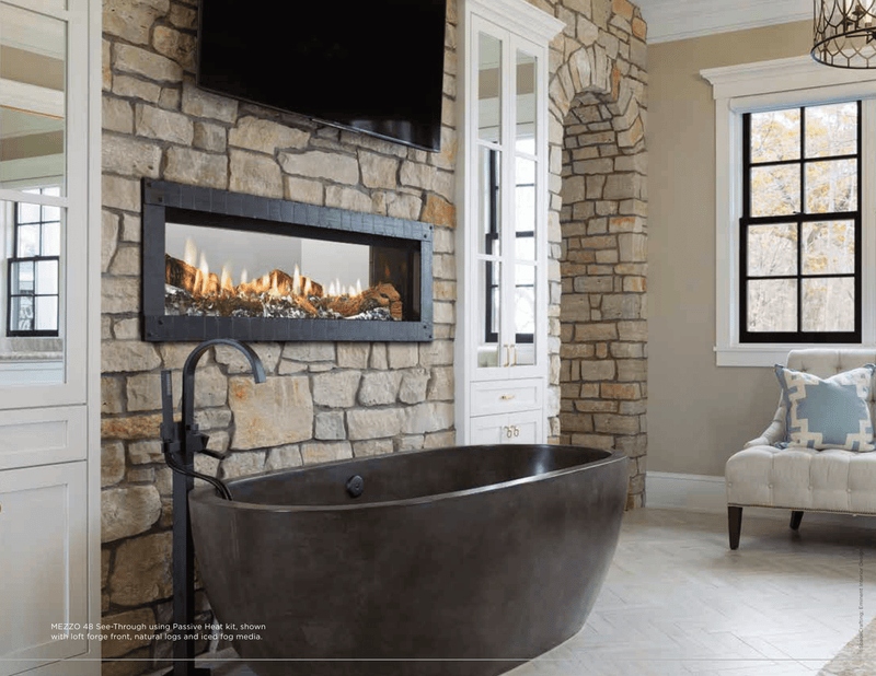 Heat & Glo Mezzo Direct Vent Linear Gas Fireplace – Custom Front Options, IntelliFire Touch, LED Glass Bed & Black Reflective Interior