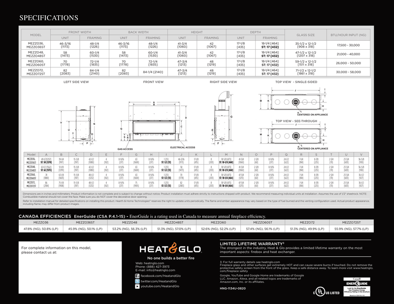 Heat & Glo Mezzo Direct Vent Linear Gas Fireplace – Custom Front Options, IntelliFire Touch, LED Glass Bed & Black Reflective Interior
