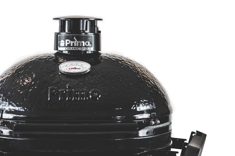 Primo Oval LG 300 All-In-One Kamado Charcoal Grill – Made in USA, 300 sq in Cooking Area, Freestanding Ceramic BBQ with Cradle, Shelves, Tools