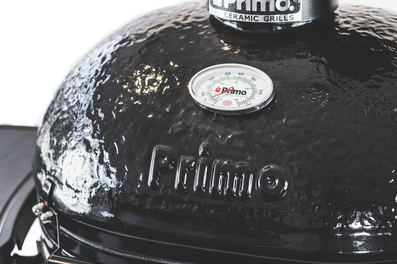 Primo Oval LG 300 All-In-One Kamado Charcoal Grill – Made in USA, 300 sq in Cooking Area, Freestanding Ceramic BBQ with Cradle, Shelves, Tools