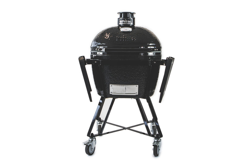 Primo Oval LG 300 All-In-One Kamado Charcoal Grill – Made in USA, 300 sq in Cooking Area, Freestanding Ceramic BBQ with Cradle, Shelves, Tools