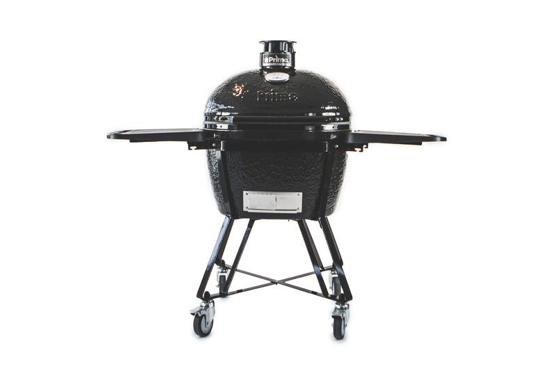 Primo Oval LG 300 All-In-One Kamado Charcoal Grill – Made in USA, 300 sq in Cooking Area, Freestanding Ceramic BBQ with Cradle, Shelves, Tools