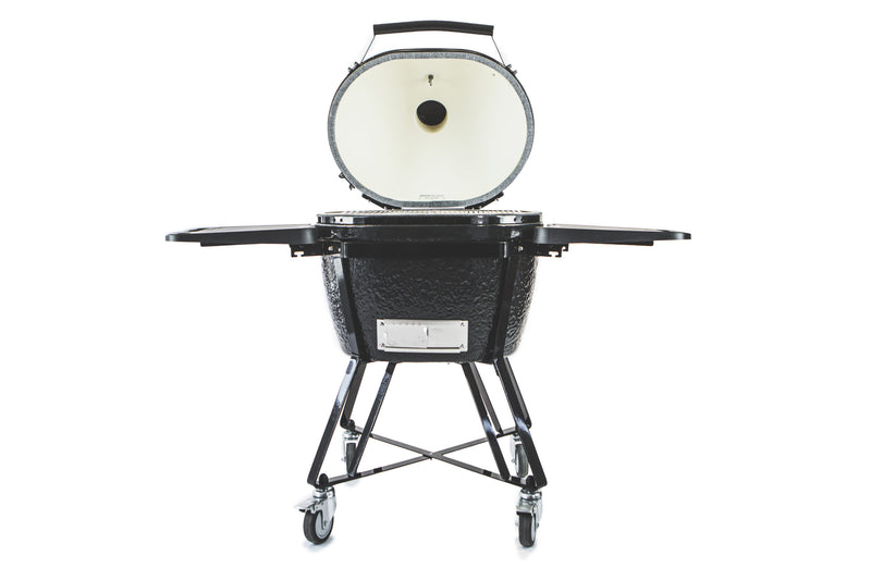 Primo Oval LG 300 All-In-One Kamado Charcoal Grill – Made in USA, 300 sq in Cooking Area, Freestanding Ceramic BBQ with Cradle, Shelves, Tools