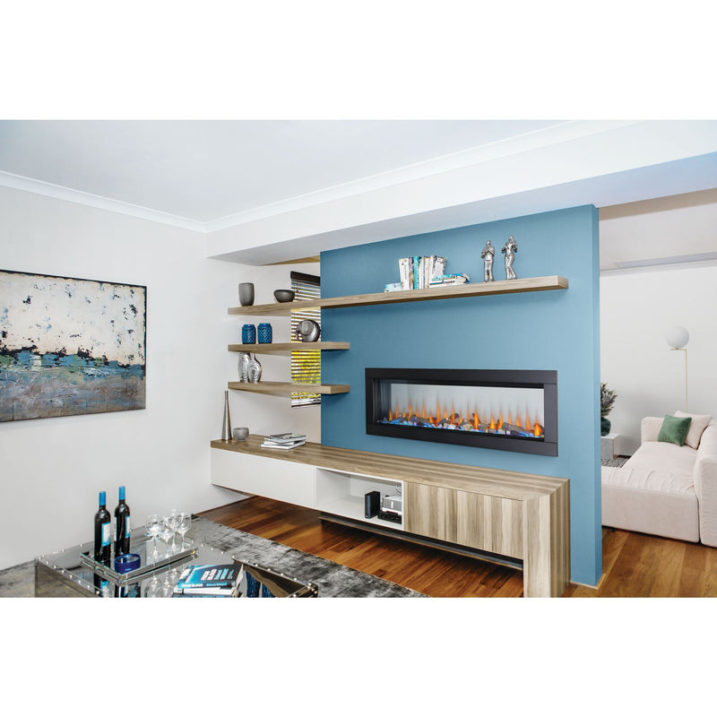 Napoleon CLEARion Elite See-Through Built-In Electric Fireplace, Dual-Zone Heating, Smart Privacy Glass (Clear to Opaque), 10,000 BTU, Orange/Blue Flames, 15 Ember Colors, Logs & Crystal Media Included