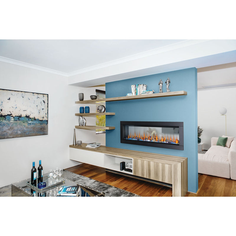 Napoleon CLEARion Elite See-Through Built-In Electric Fireplace, Dual-Zone Heating, Smart Privacy Glass (Clear to Opaque), 10,000 BTU, Orange/Blue Flames, 15 Ember Colors, Logs & Crystal Media Included