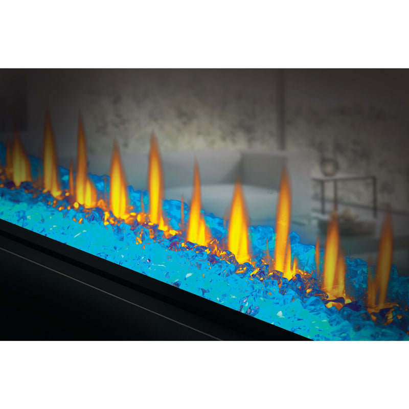 Napoleon CLEARion Elite See-Through Built-In Electric Fireplace, Dual-Zone Heating, Smart Privacy Glass (Clear to Opaque), 10,000 BTU, Orange/Blue Flames, 15 Ember Colors, Logs & Crystal Media Included