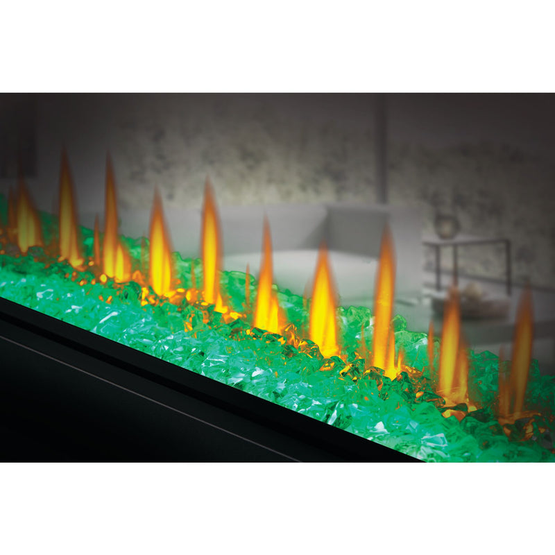 Napoleon CLEARion Elite See-Through Built-In Electric Fireplace, Dual-Zone Heating, Smart Privacy Glass (Clear to Opaque), 10,000 BTU, Orange/Blue Flames, 15 Ember Colors, Logs & Crystal Media Included