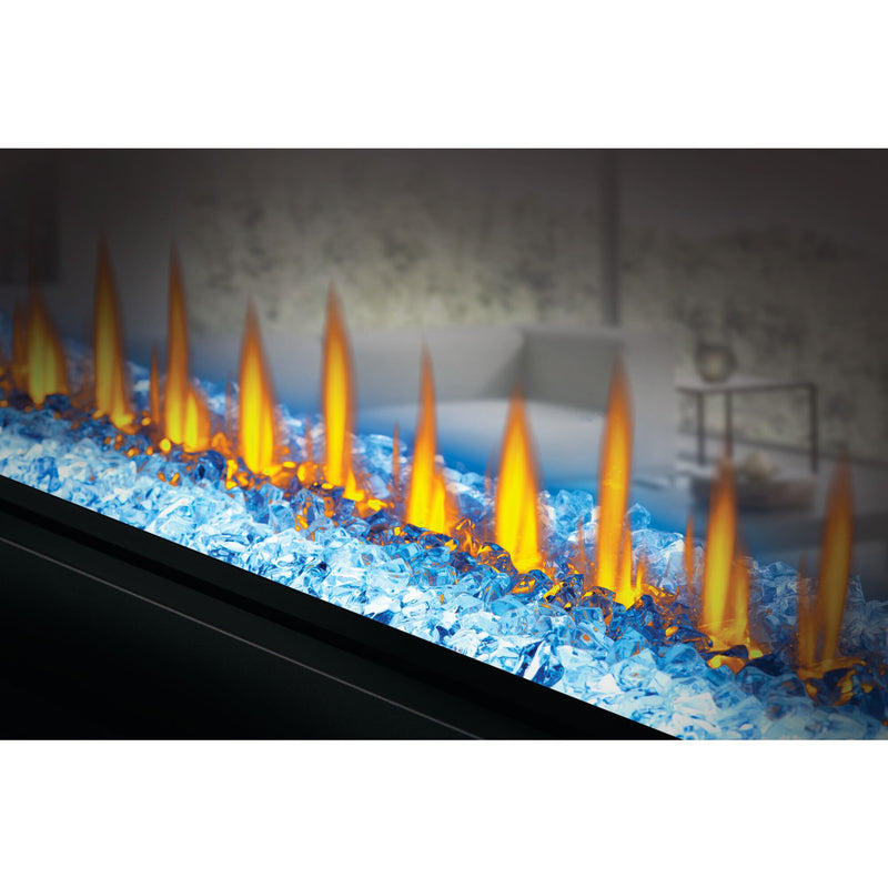 Napoleon CLEARion Elite See-Through Built-In Electric Fireplace, Dual-Zone Heating, Smart Privacy Glass (Clear to Opaque), 10,000 BTU, Orange/Blue Flames, 15 Ember Colors, Logs & Crystal Media Included