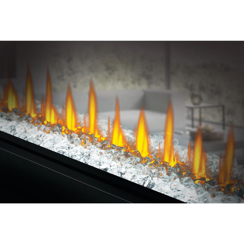Napoleon CLEARion Elite See-Through Built-In Electric Fireplace, Dual-Zone Heating, Smart Privacy Glass (Clear to Opaque), 10,000 BTU, Orange/Blue Flames, 15 Ember Colors, Logs & Crystal Media Included