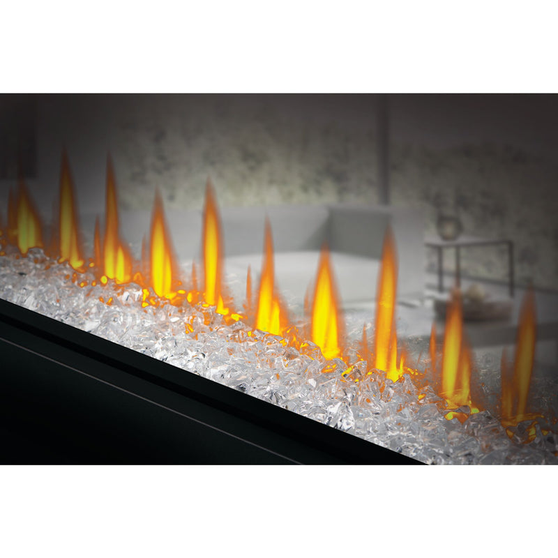 Napoleon CLEARion Elite See-Through Built-In Electric Fireplace, Dual-Zone Heating, Smart Privacy Glass (Clear to Opaque), 10,000 BTU, Orange/Blue Flames, 15 Ember Colors, Logs & Crystal Media Included