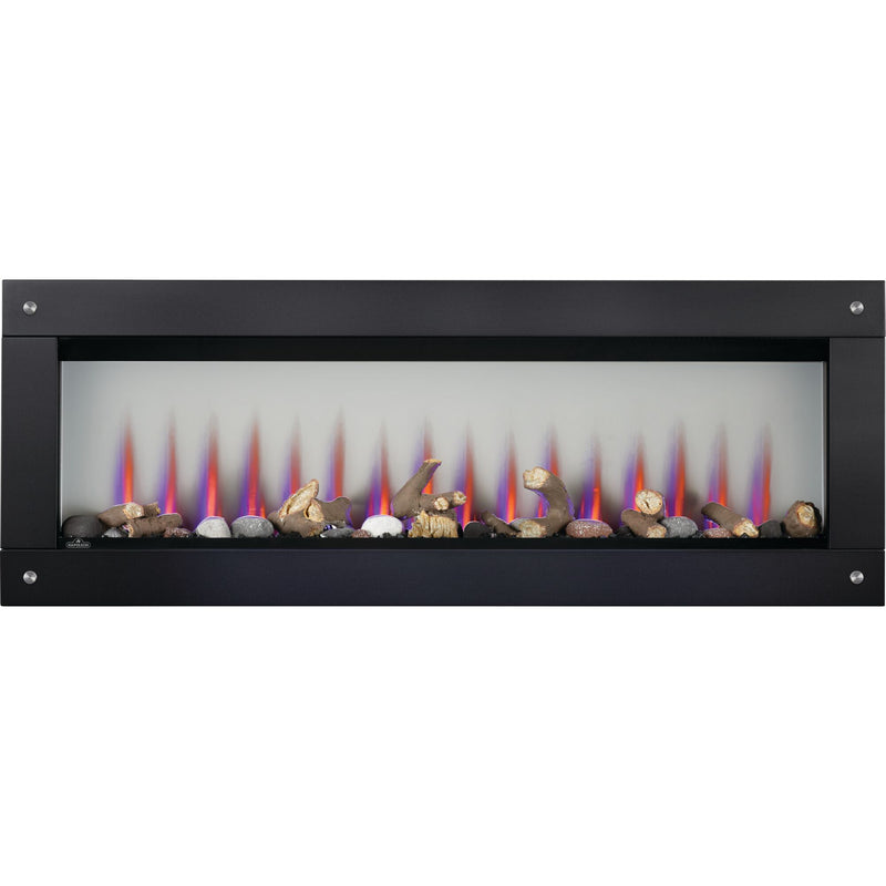 Napoleon CLEARion Elite See-Through Built-In Electric Fireplace, Dual-Zone Heating, Smart Privacy Glass (Clear to Opaque), 10,000 BTU, Orange/Blue Flames, 15 Ember Colors, Logs & Crystal Media Included