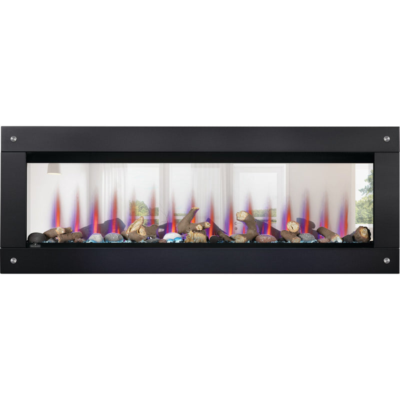 Napoleon CLEARion Elite See-Through Built-In Electric Fireplace, Dual-Zone Heating, Smart Privacy Glass (Clear to Opaque), 10,000 BTU, Orange/Blue Flames, 15 Ember Colors, Logs & Crystal Media Included