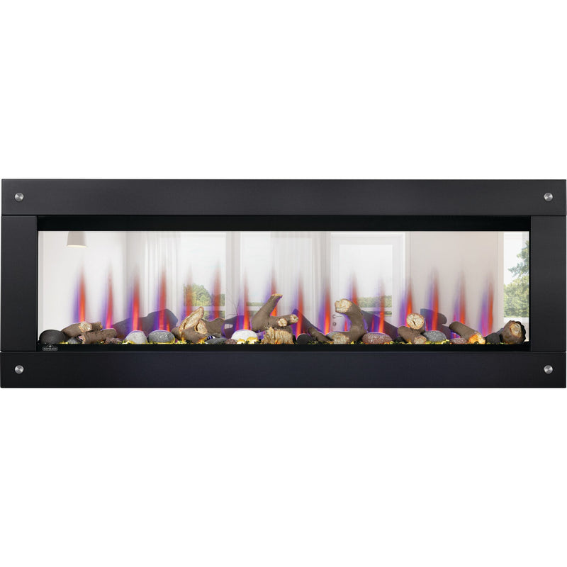 Napoleon CLEARion Elite See-Through Built-In Electric Fireplace, Dual-Zone Heating, Smart Privacy Glass (Clear to Opaque), 10,000 BTU, Orange/Blue Flames, 15 Ember Colors, Logs & Crystal Media Included