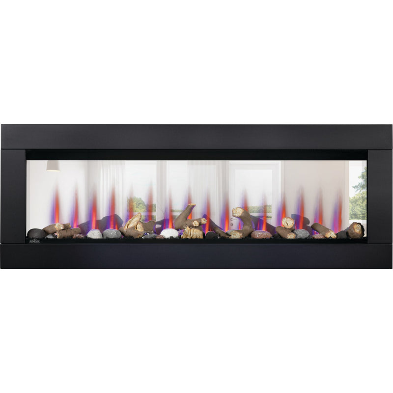 Napoleon CLEARion Elite See-Through Built-In Electric Fireplace, Dual-Zone Heating, Smart Privacy Glass (Clear to Opaque), 10,000 BTU, Orange/Blue Flames, 15 Ember Colors, Logs & Crystal Media Included