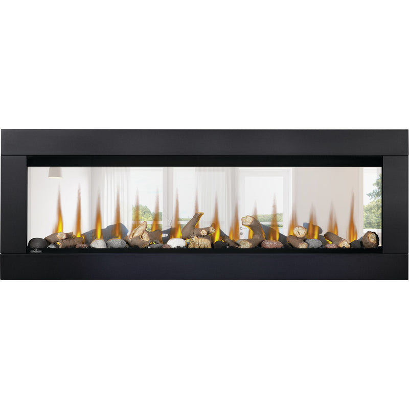Napoleon CLEARion Elite See-Through Built-In Electric Fireplace, Dual-Zone Heating, Smart Privacy Glass (Clear to Opaque), 10,000 BTU, Orange/Blue Flames, 15 Ember Colors, Logs & Crystal Media Included