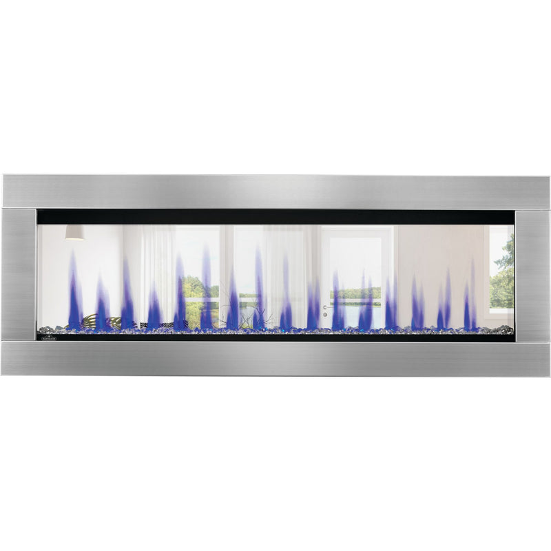 Napoleon CLEARion Elite See-Through Built-In Electric Fireplace, Dual-Zone Heating, Smart Privacy Glass (Clear to Opaque), 10,000 BTU, Orange/Blue Flames, 15 Ember Colors, Logs & Crystal Media Included