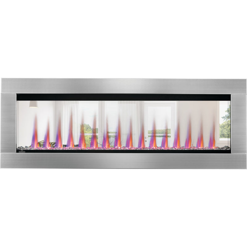 Napoleon CLEARion Elite See-Through Built-In Electric Fireplace, Dual-Zone Heating, Smart Privacy Glass (Clear to Opaque), 10,000 BTU, Orange/Blue Flames, 15 Ember Colors, Logs & Crystal Media Included