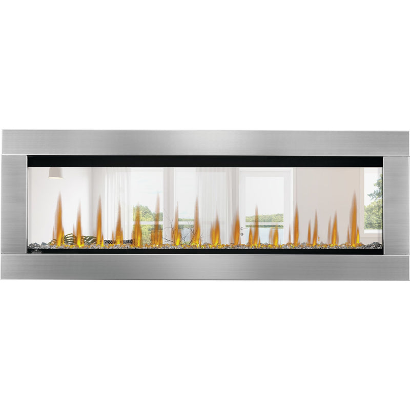 Napoleon CLEARion Elite See-Through Built-In Electric Fireplace, Dual-Zone Heating, Smart Privacy Glass (Clear to Opaque), 10,000 BTU, Orange/Blue Flames, 15 Ember Colors, Logs & Crystal Media Included