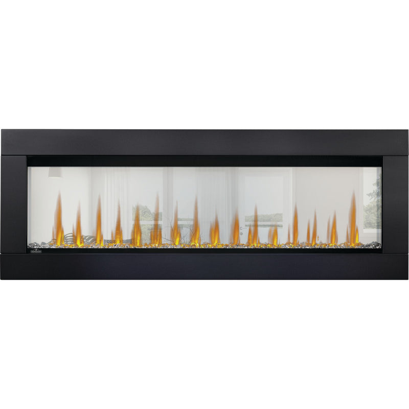 Napoleon CLEARion Elite See-Through Built-In Electric Fireplace, Dual-Zone Heating, Smart Privacy Glass (Clear to Opaque), 10,000 BTU, Orange/Blue Flames, 15 Ember Colors, Logs & Crystal Media Included