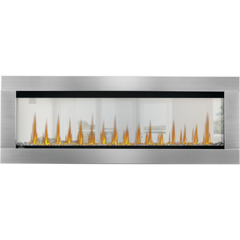 Napoleon CLEARion Elite See-Through Built-In Electric Fireplace, Dual-Zone Heating, Smart Privacy Glass (Clear to Opaque), 10,000 BTU, Orange/Blue Flames, 15 Ember Colors, Logs & Crystal Media Included