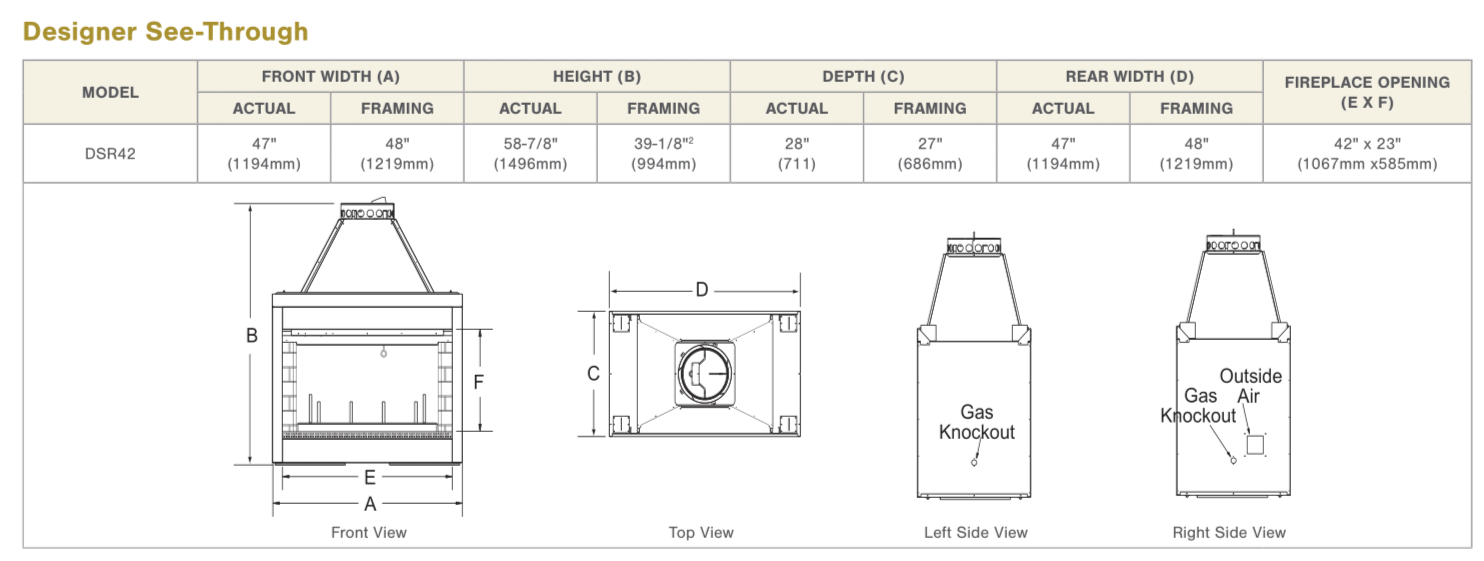 Majestic See-Through 42-inch Wood Fireplace, Designer Series, Full Refractory Lining, Powder Coat Finish, Outside Air Kit